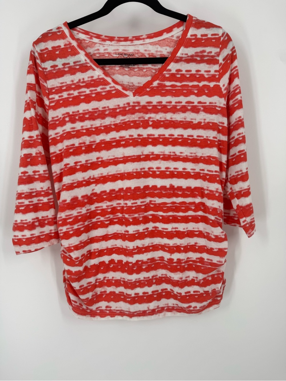 Lane Bryant Red and White Striped V-Neck Long Sleeve Top